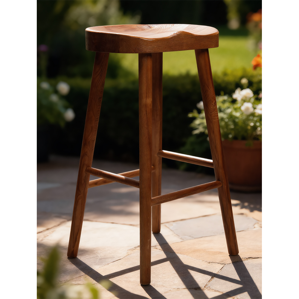 Brown Finished Solid Wood Bar Stool
