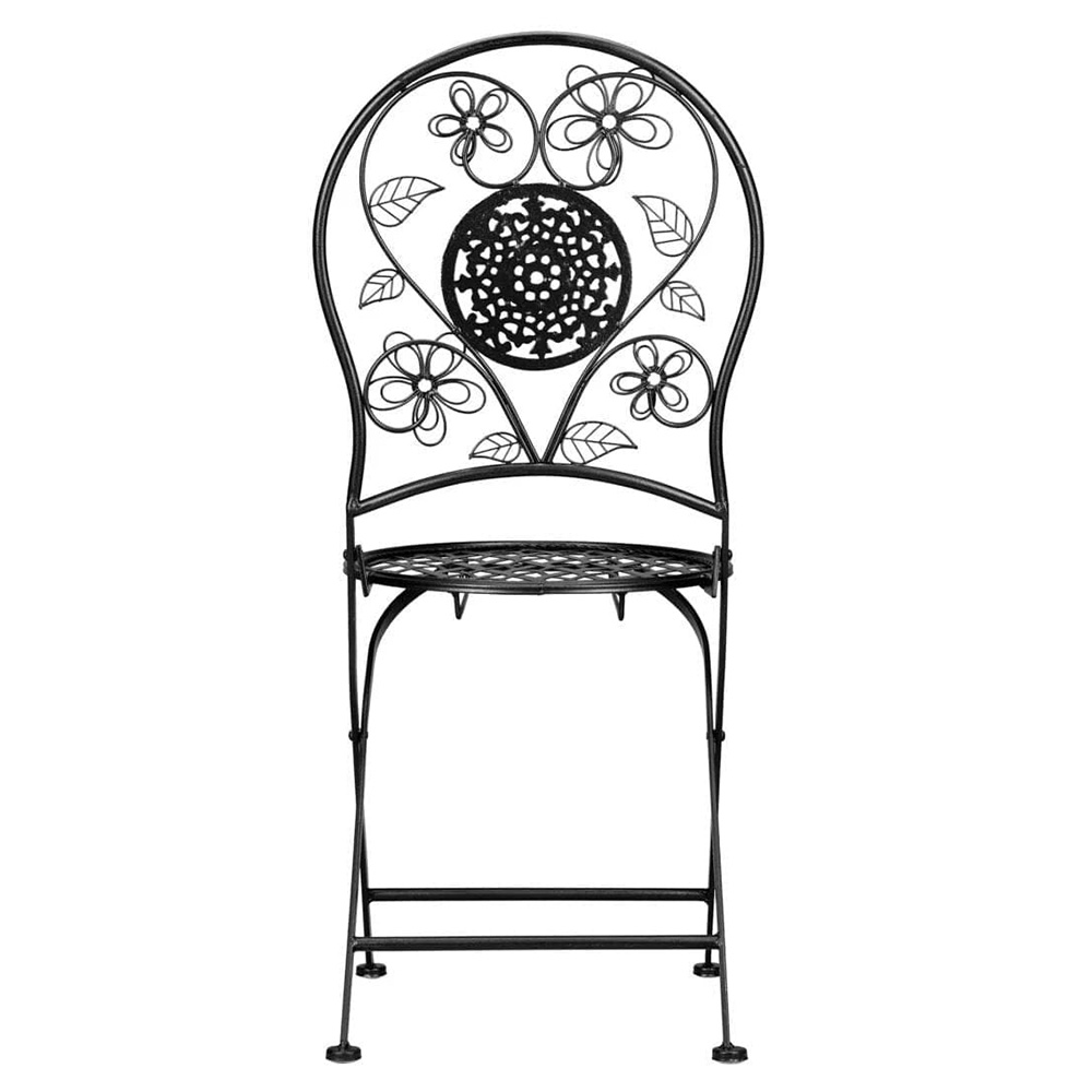 Black Floral Wrought Iron Bistro Folding Chair