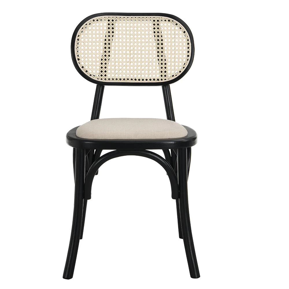 Sedia in legno con schienale in rattan-Nero