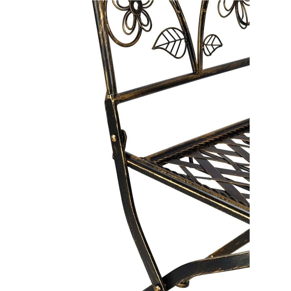 Distressed Bronze Floral Wrought Iron Bistro Folding Chair