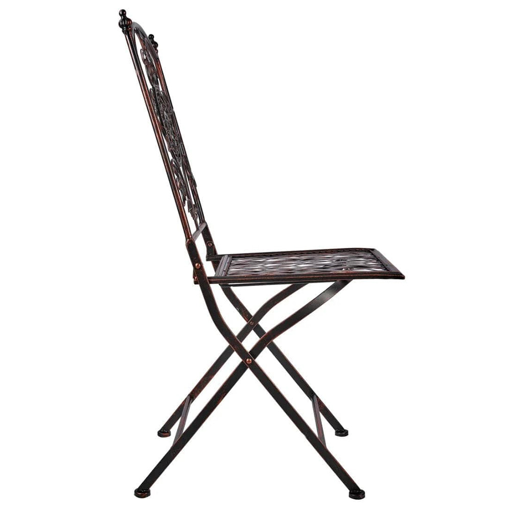 Distressed Bronze Floral Wrought Iron Bistro Folding Chair