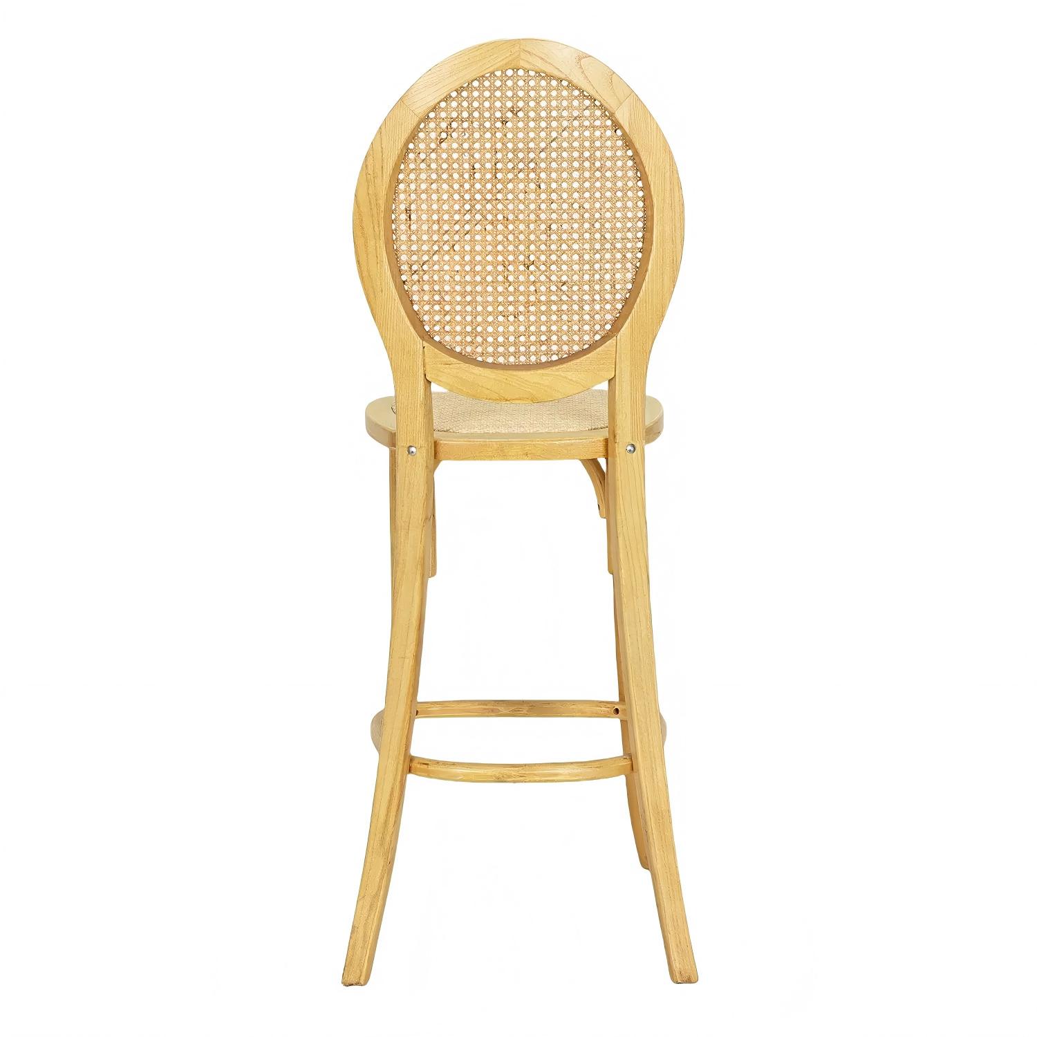 Natural Wood Rattan Back Bar Stool