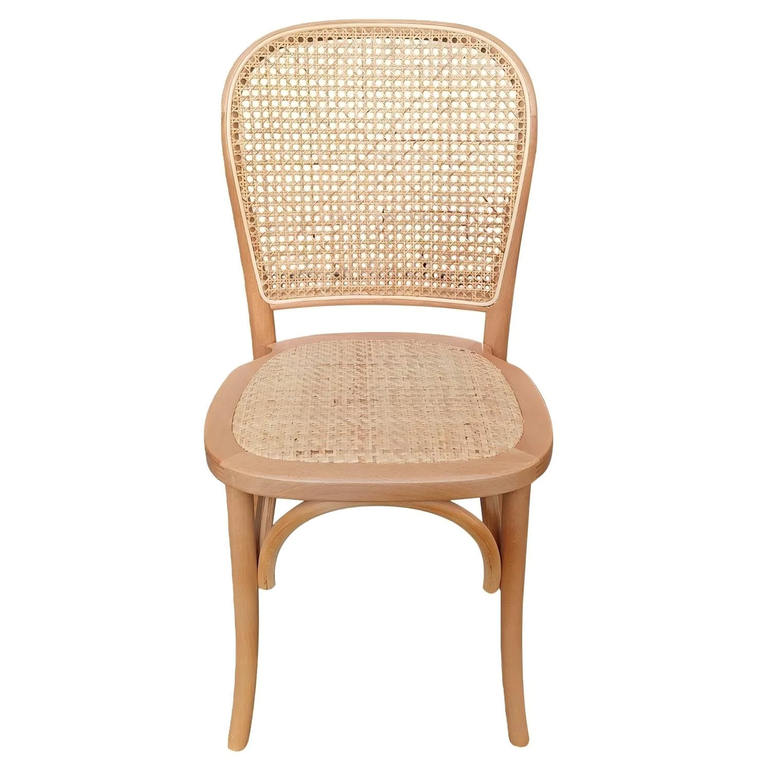 Sedia con schienale in rattan naturale e legno di faggio