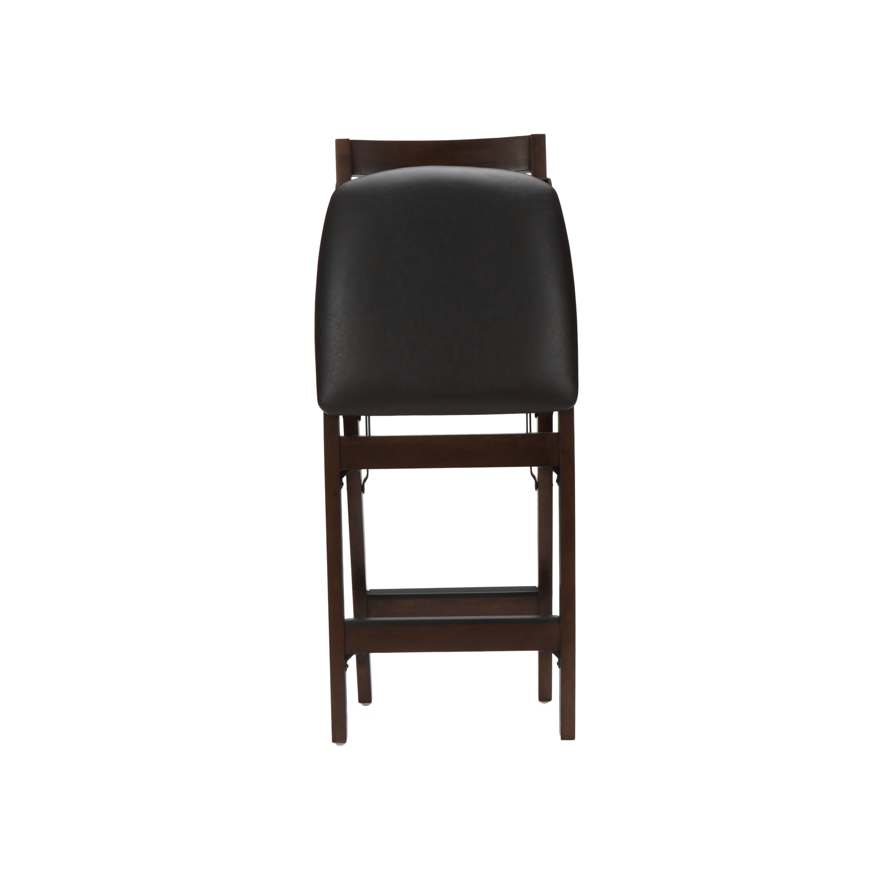 Folding Dark Wood Counter Stool with Black PU Cushion
