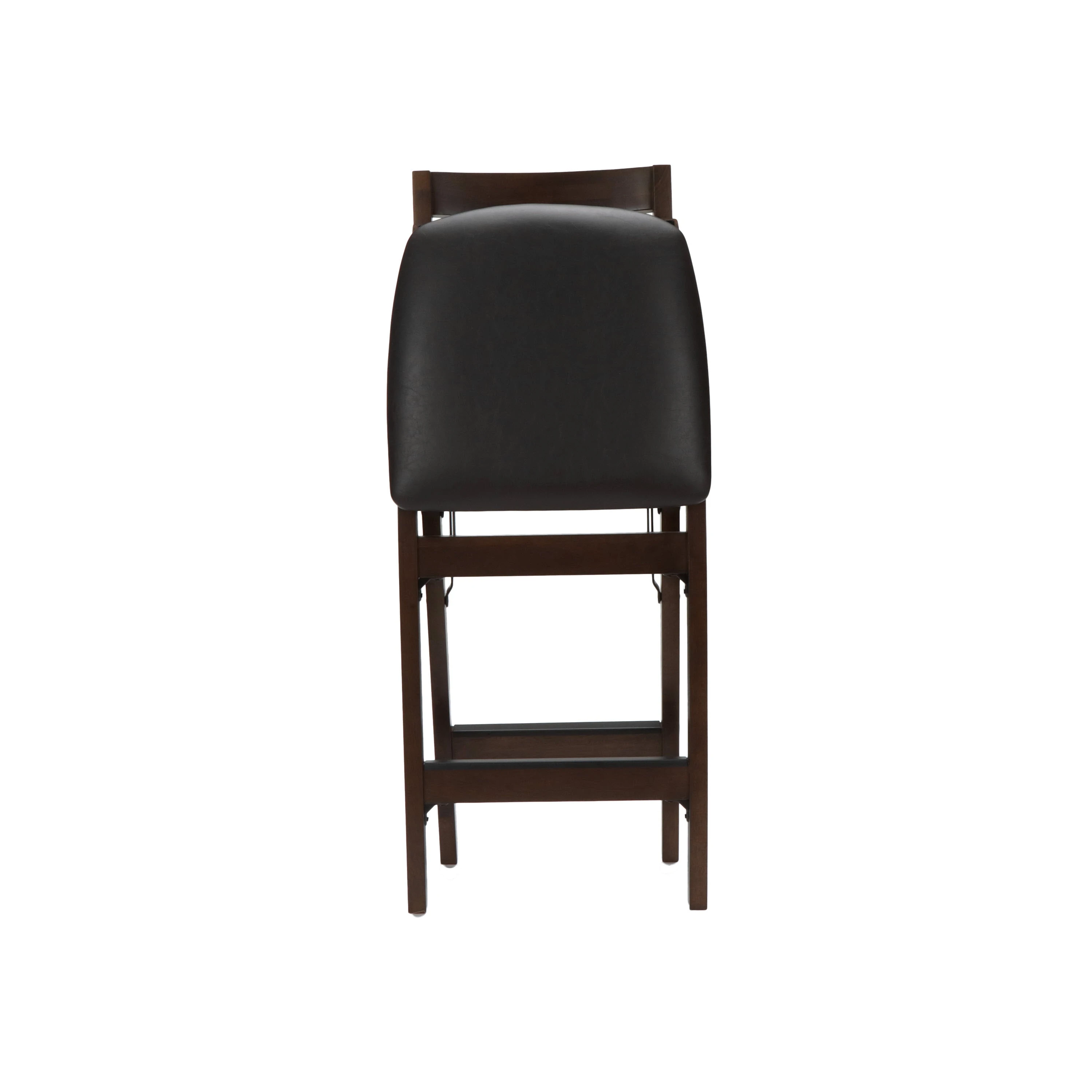 Sgabello da bancone pieghevole in legno scuro con cuscino in PU nero