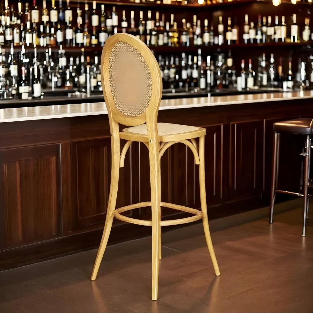 Natural Wood Rattan Back Bar Stool