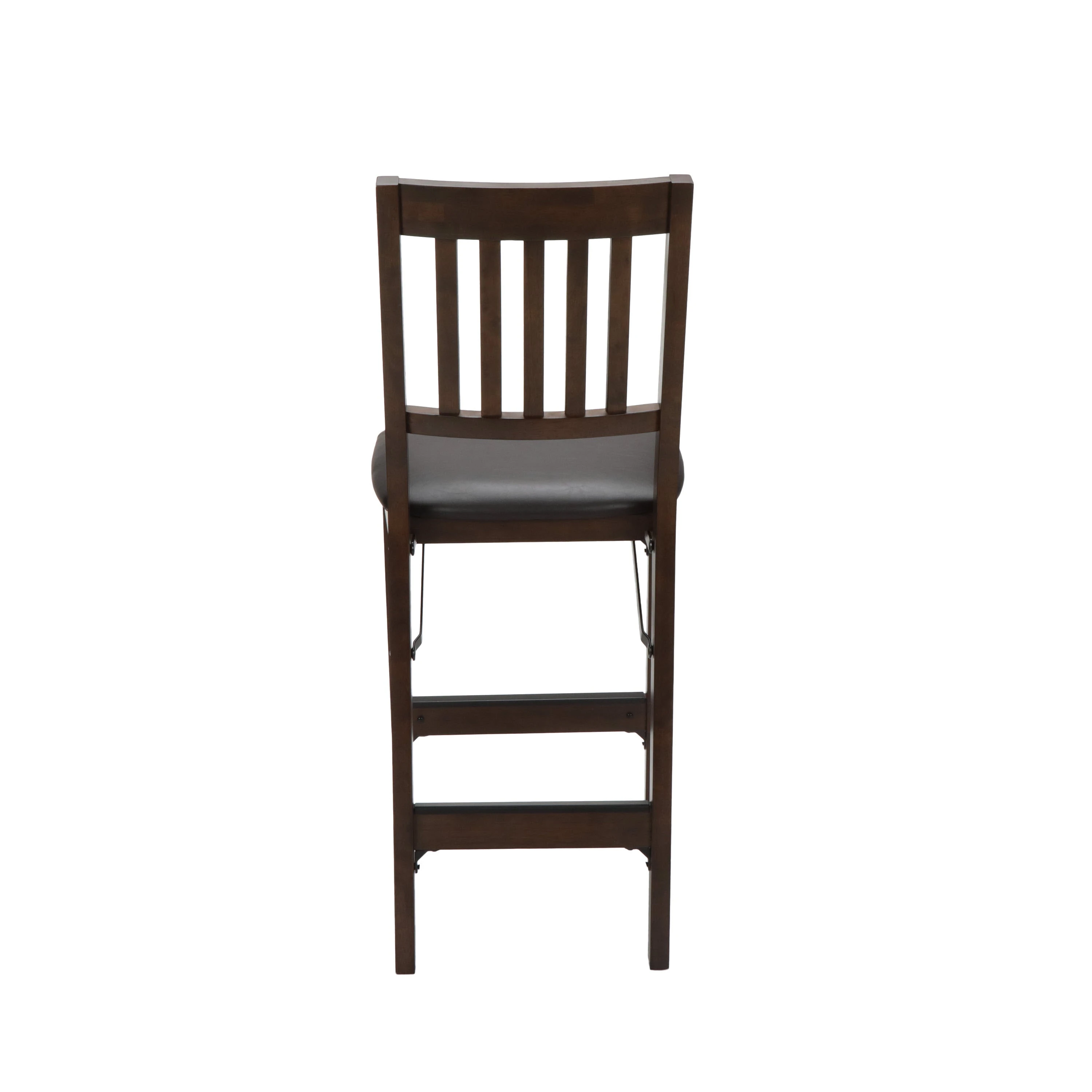 Sgabello da bancone pieghevole in legno scuro con cuscino in PU nero
