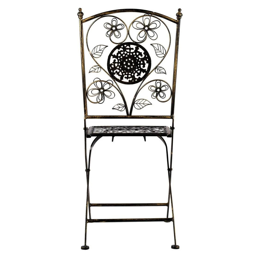 Vintage Copper Gold Brushed Floral Wrought Iron Bistro Folding Chair