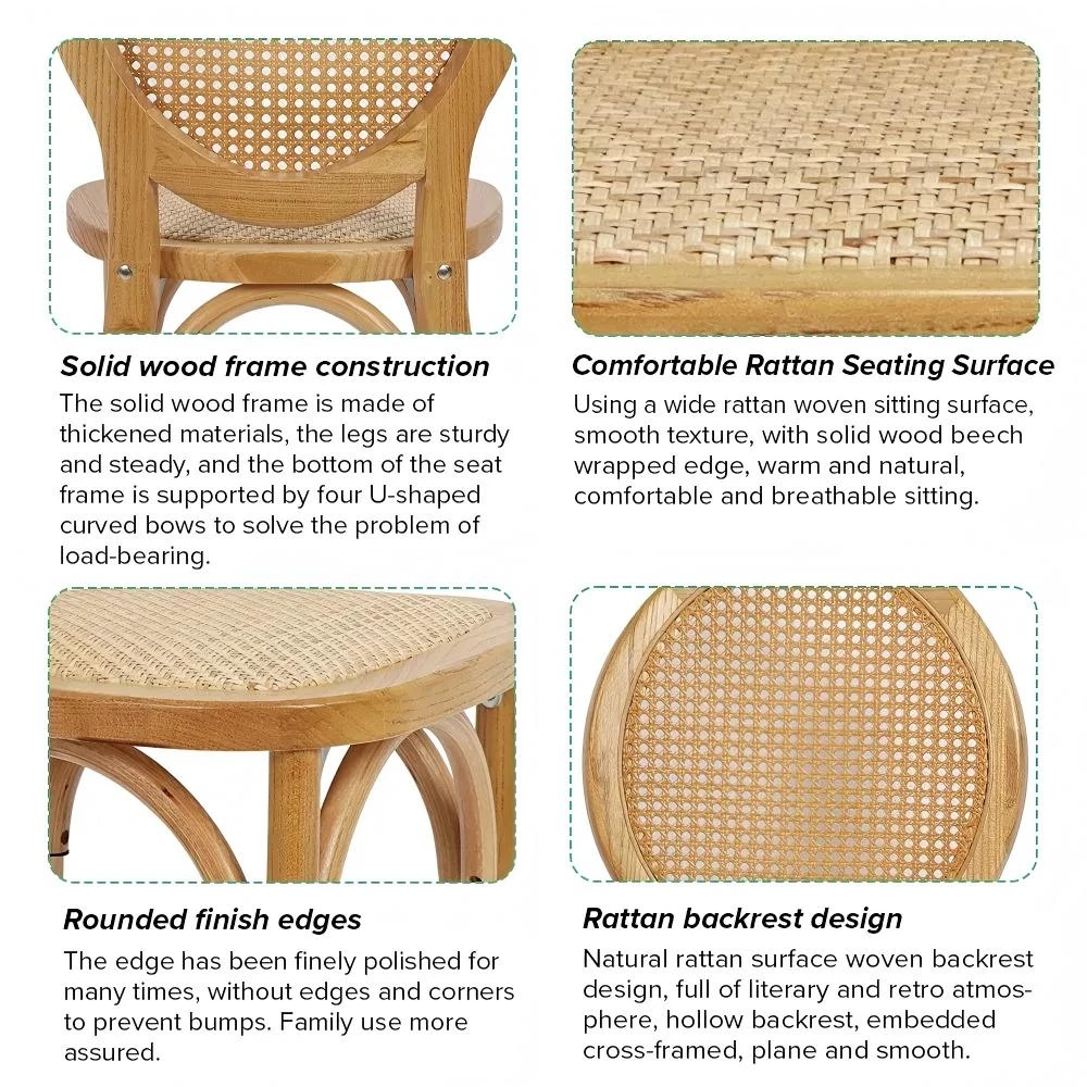 Sedia con schienale in rattan naturale Louis e seduta in rattan