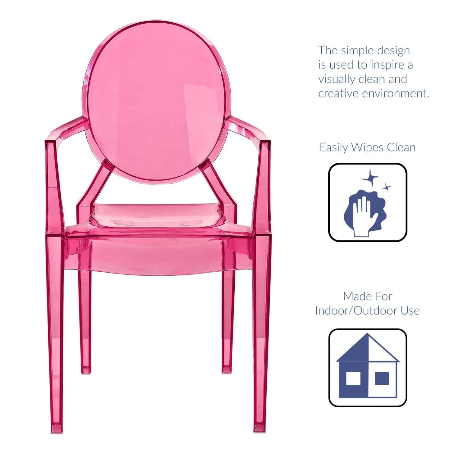 Sedia Ghost in resina rosa con braccioli