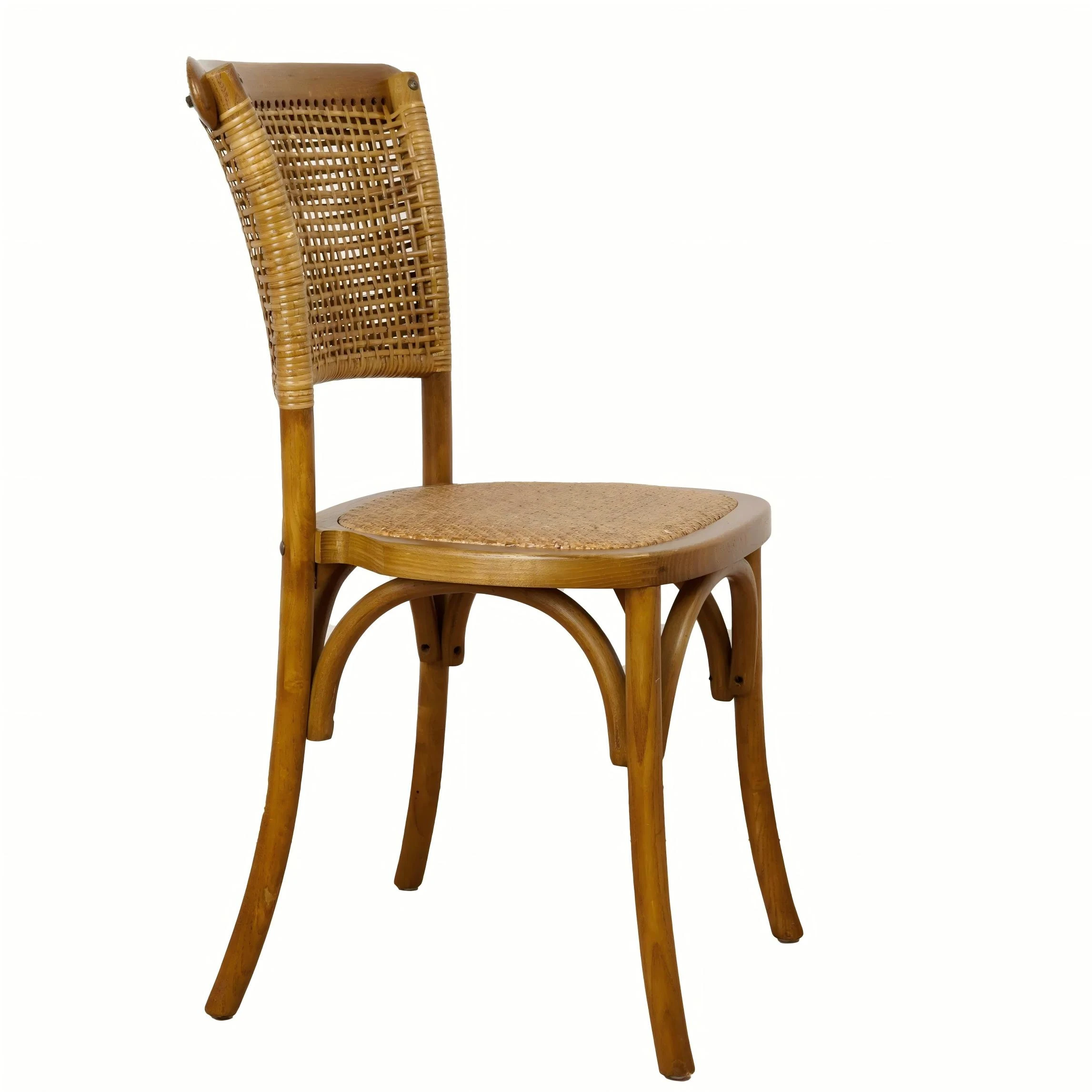 Sedia con schienale alto intrecciato in rattan color miele antico