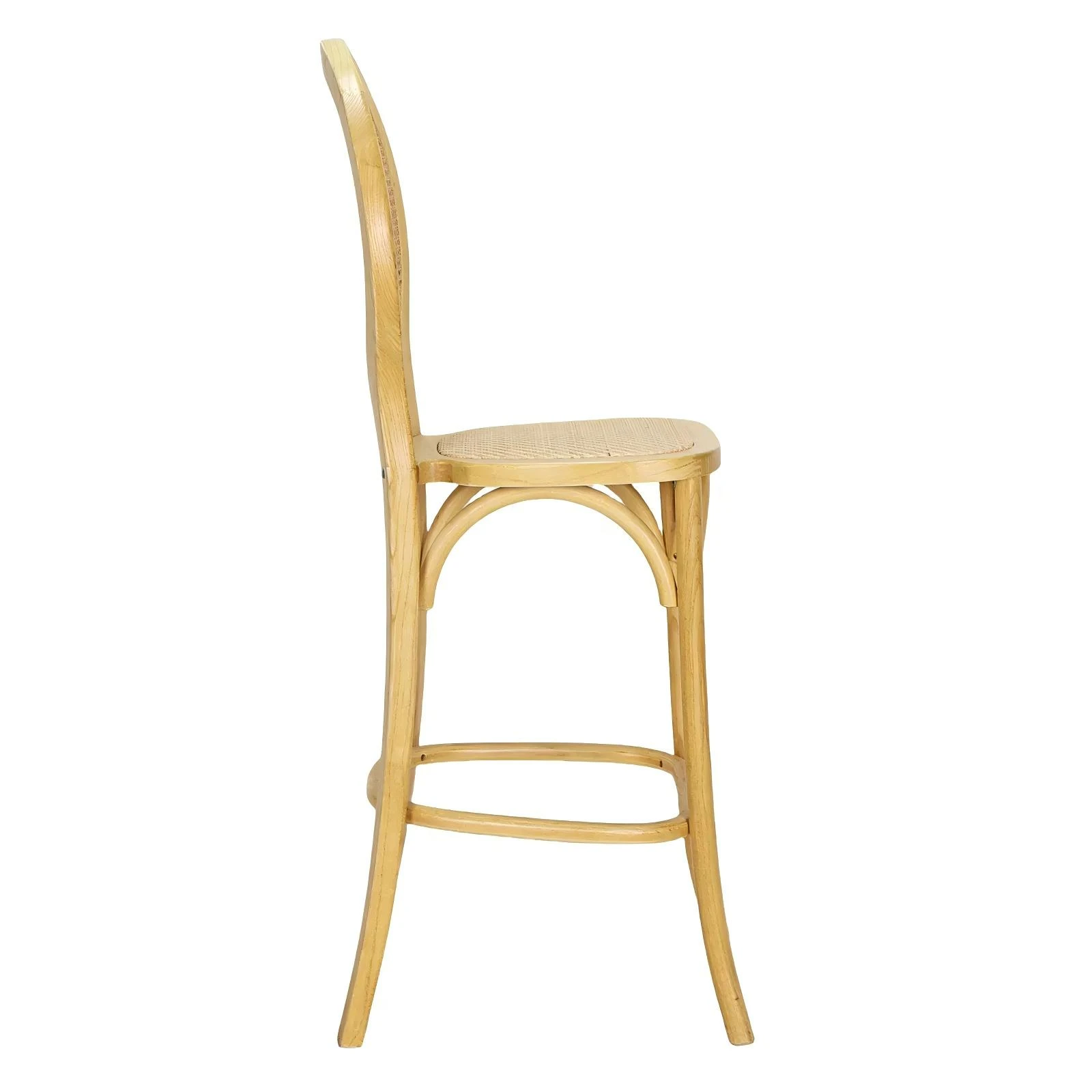 Sgabello da bar con schienale in rattan in legno naturale