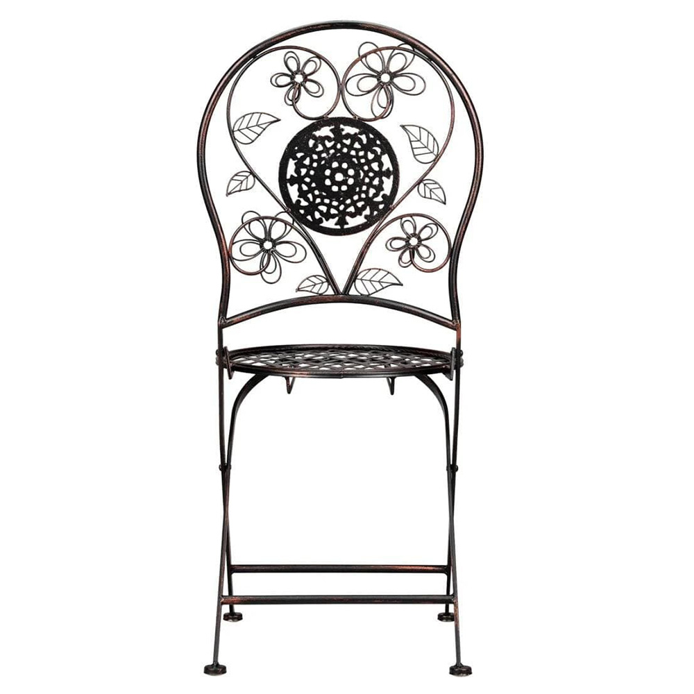 Bronze Floral Wrought Iron Bistro Folding Chair