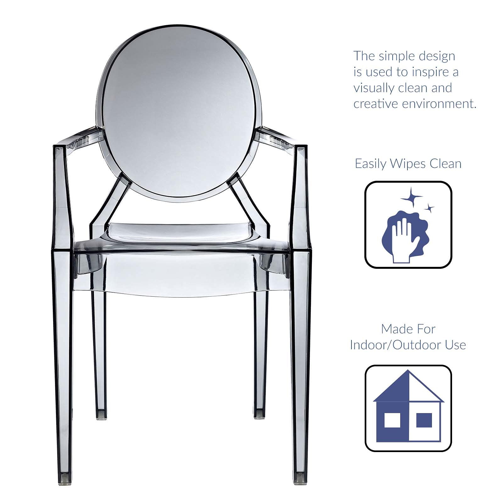 Resin Ghost Chair-Smokey with Arms