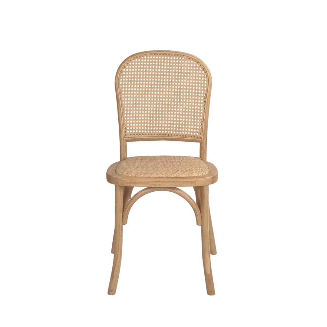 Sedia con schienale in rattan naturale e legno di faggio
