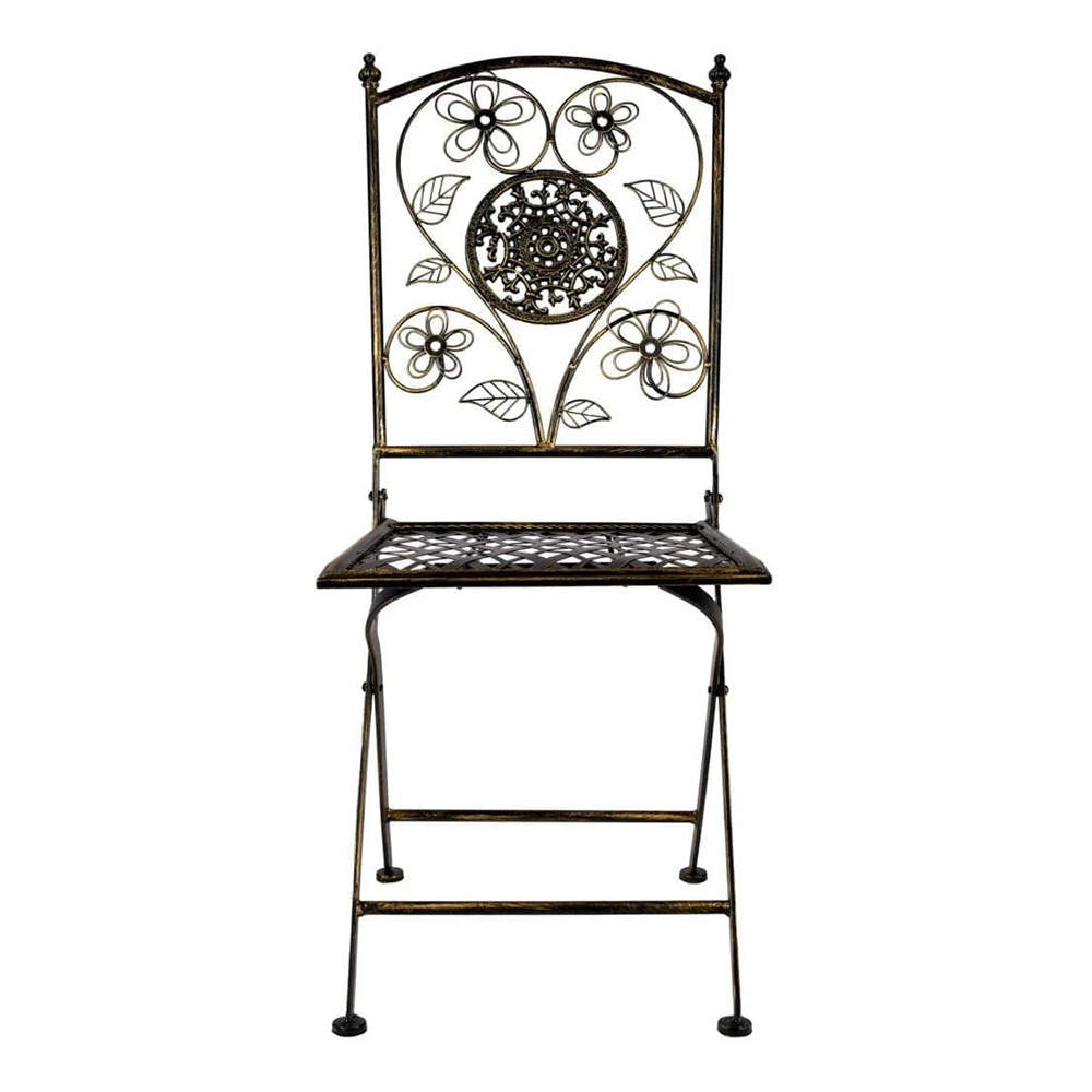 Vintage Copper Gold Brushed Floral Wrought Iron Bistro Folding Chair