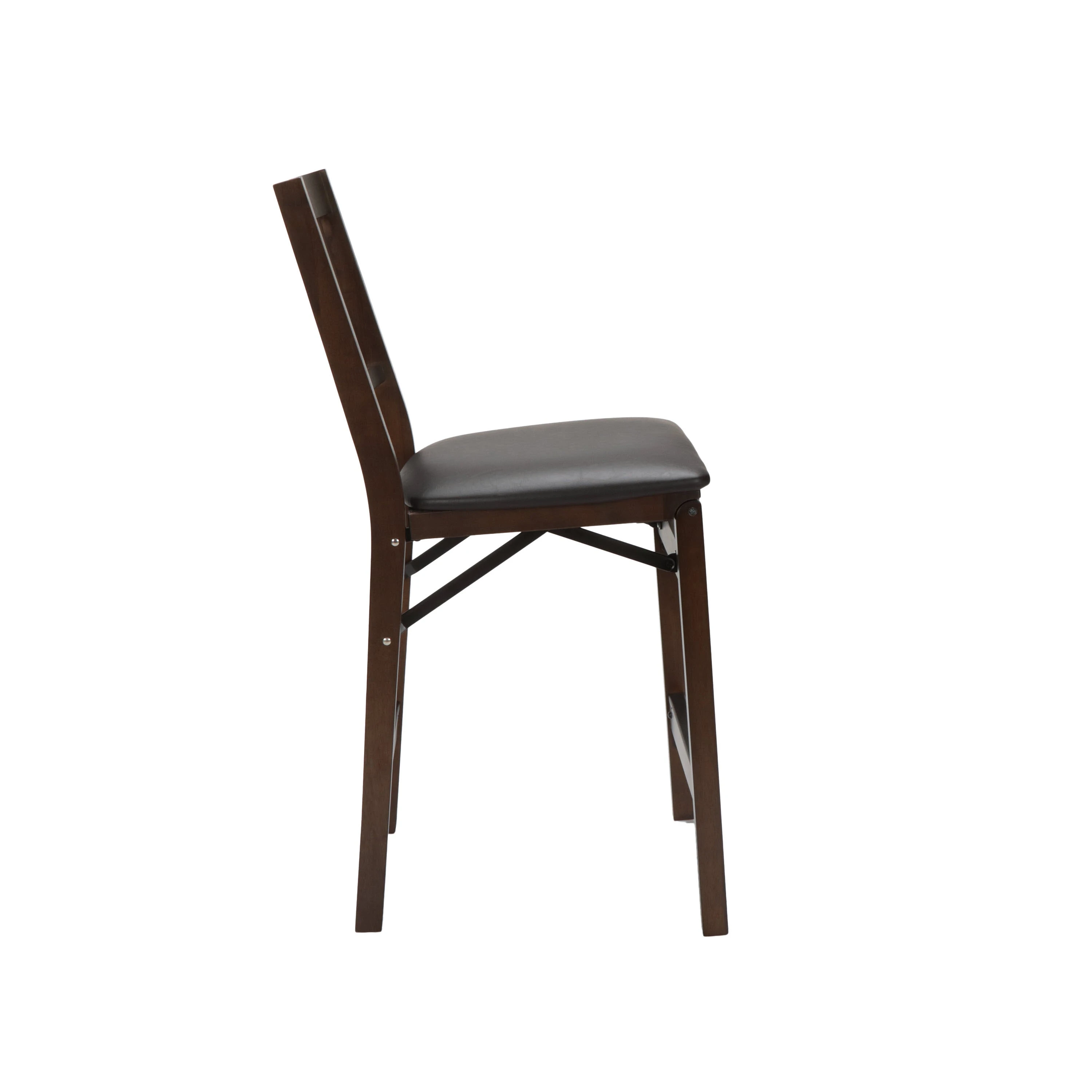 Sgabello da bancone pieghevole in legno scuro con cuscino in PU nero