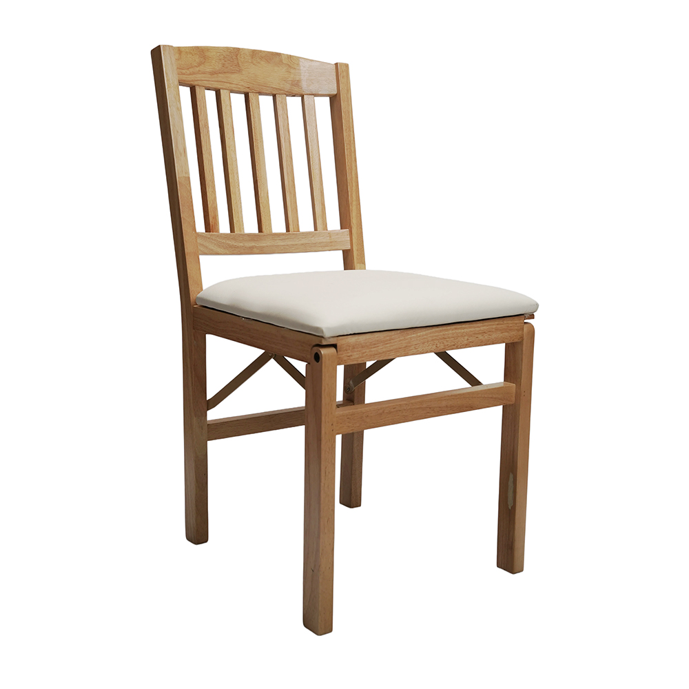 Natural Wood Folding Chair with Upholstered Seat