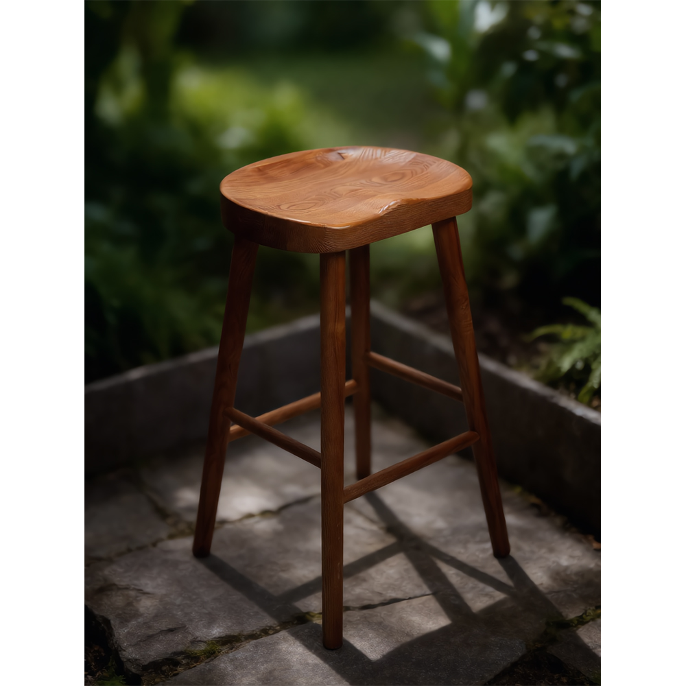 Brown Finished Solid Wood Bar Stool