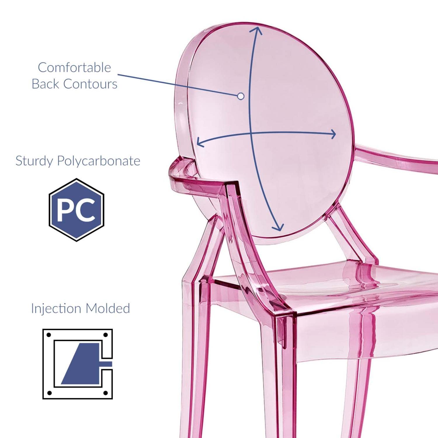 Resin Ghost Chair-Pink with Arms
