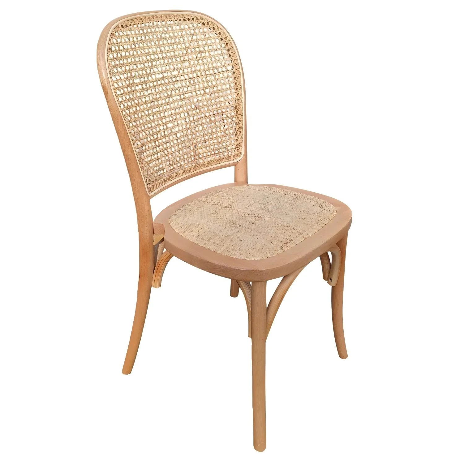 Sedia con schienale in rattan naturale e legno di faggio