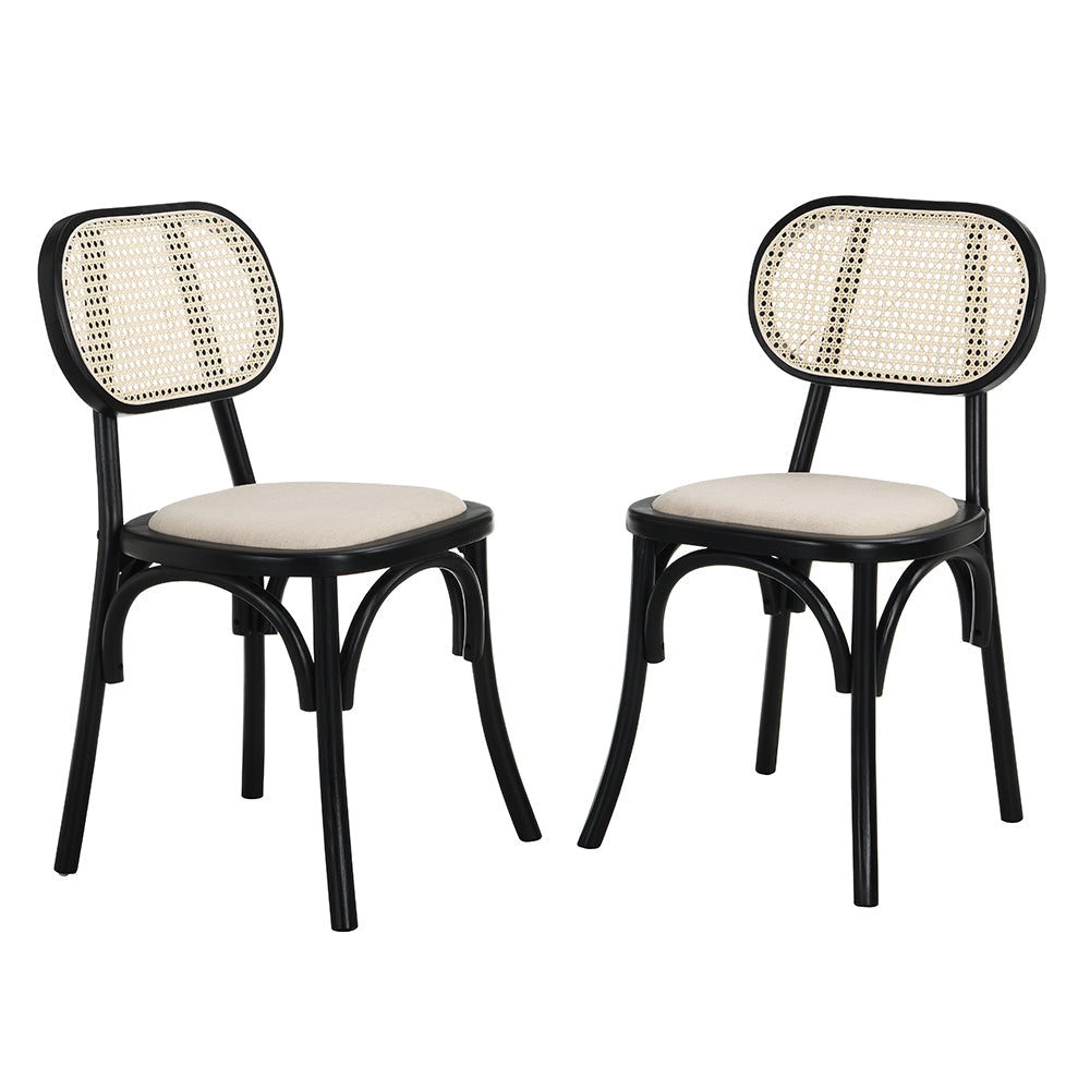 Wood Chair With Rattan back-Black
