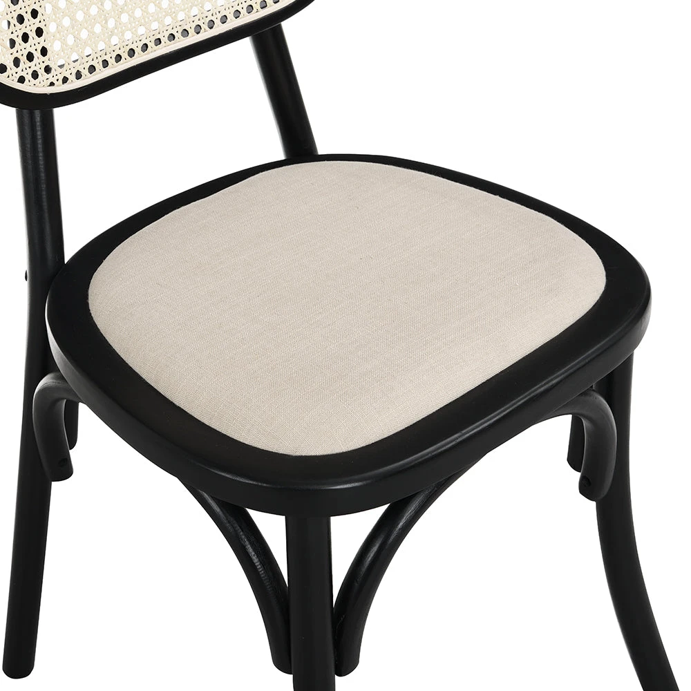 Sedia in legno con schienale in rattan-Nero