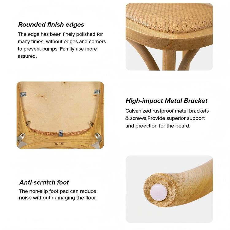 Natural Wood Rattan Back Bar Stool