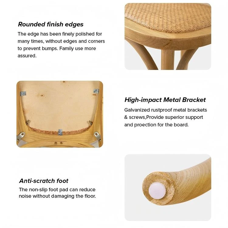 Sgabello da bar con schienale in rattan in legno naturale