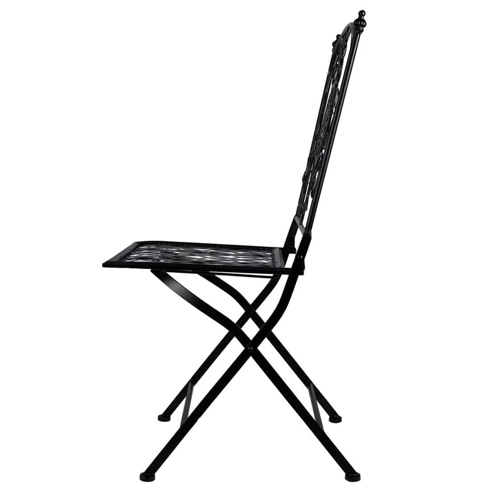 Rustic Matte Black Floral Wrought Iron Bistro Folding Chair