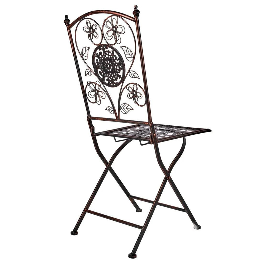Distressed Bronze Floral Wrought Iron Bistro Folding Chair