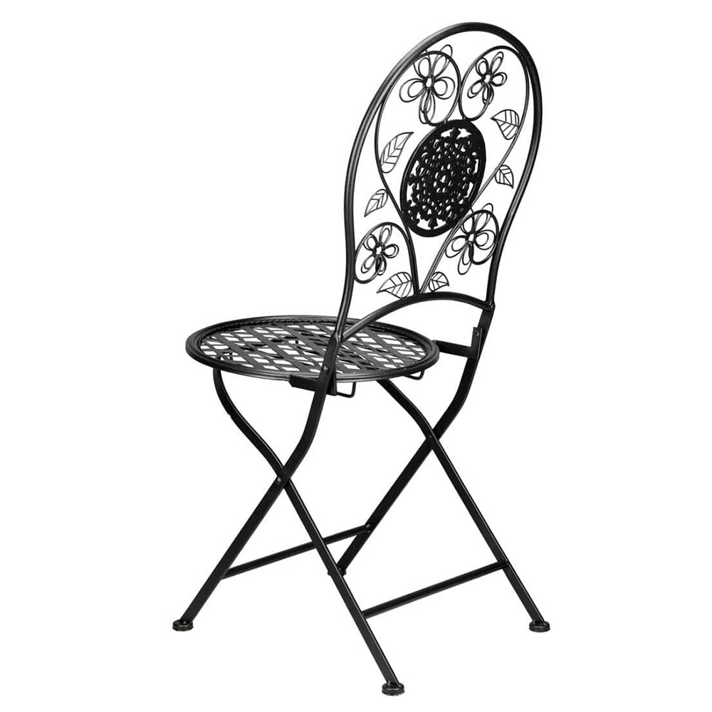 Black Floral Wrought Iron Bistro Folding Chair