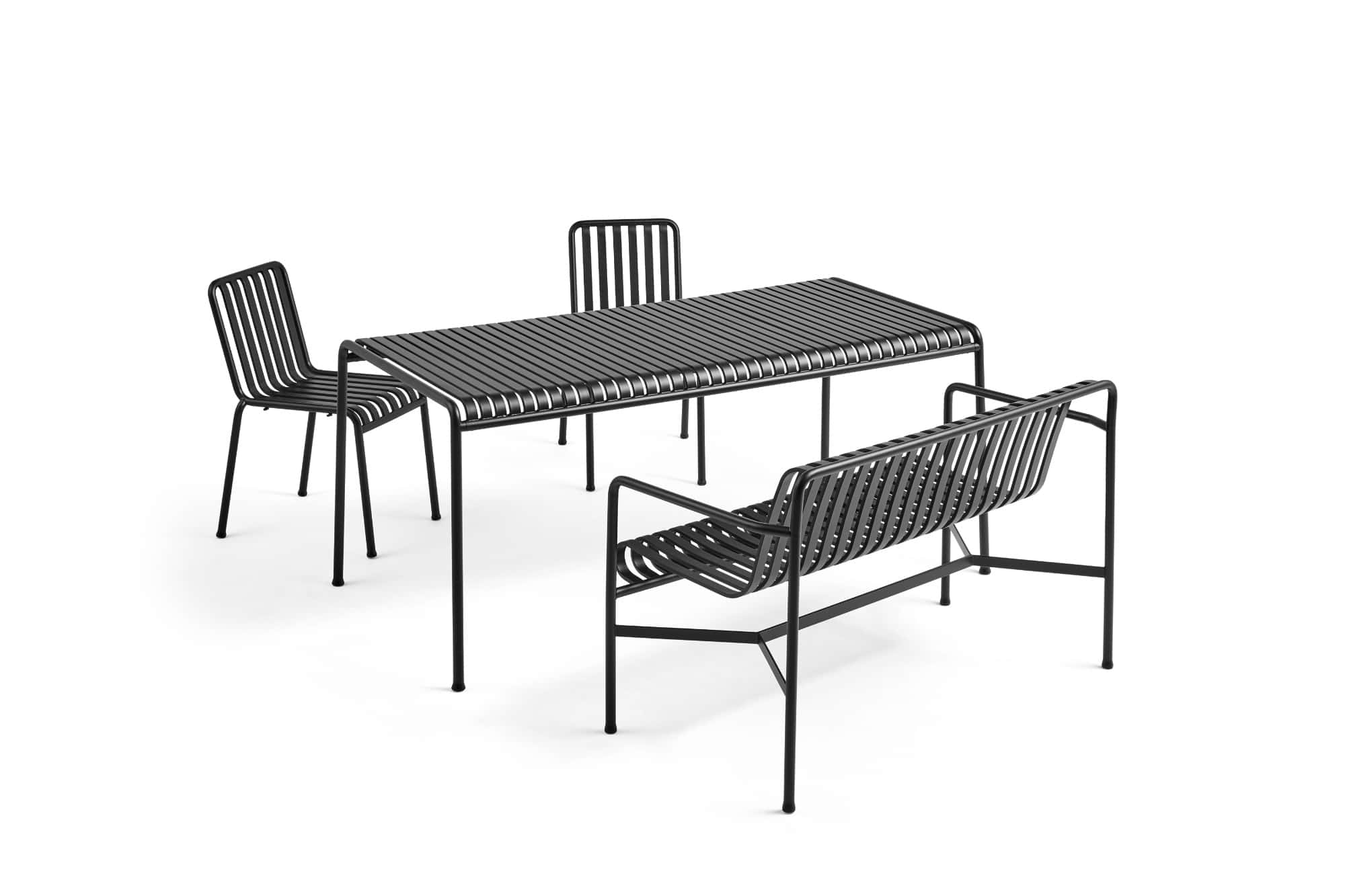 Metal Slatted Dining Table & Bench Set