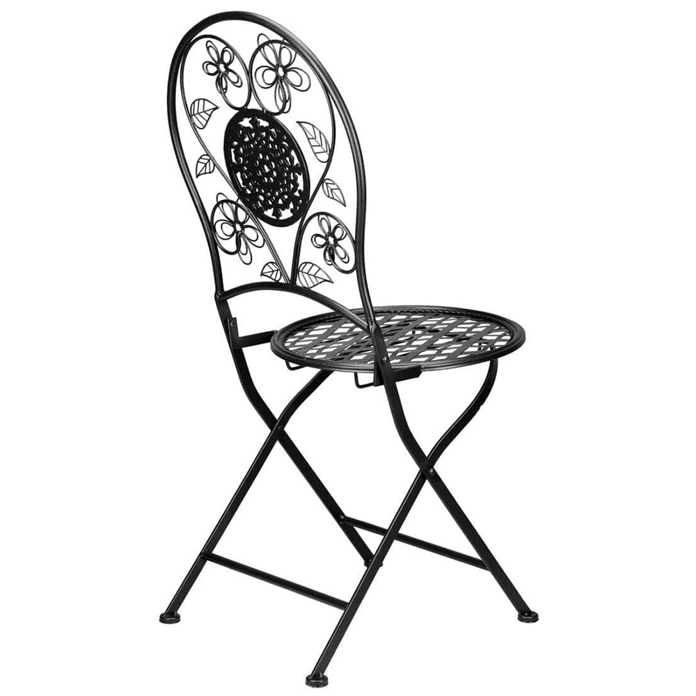 Black Floral Wrought Iron Bistro Folding Chair