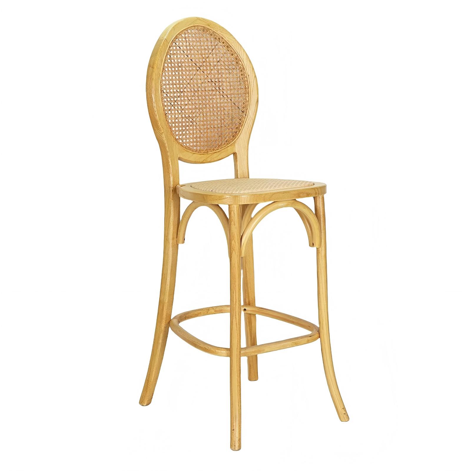 Natural Wood Rattan Back Bar Stool
