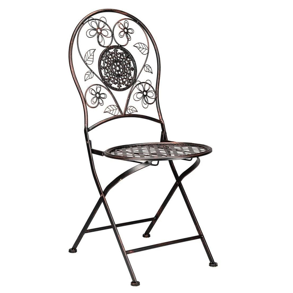 Copper Gold Brushed Floral Wrought Iron Bistro Folding Chair