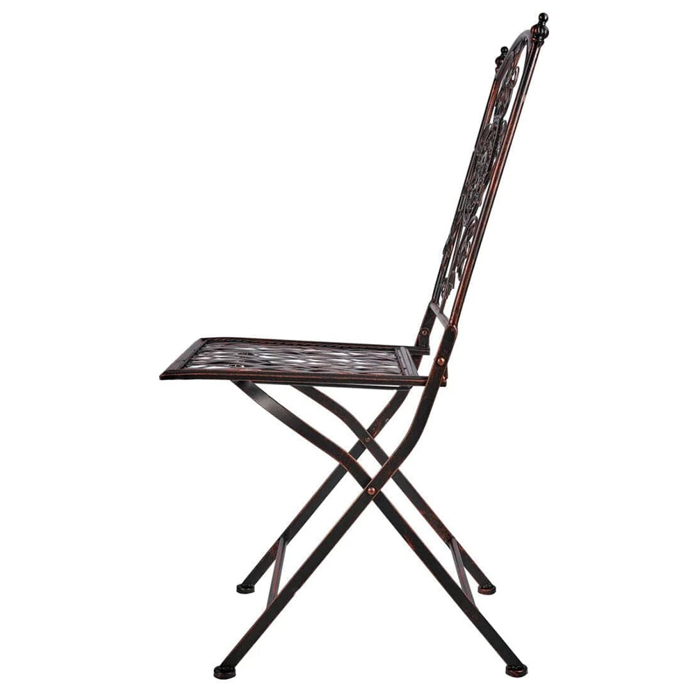 Distressed Bronze Floral Wrought Iron Bistro Folding Chair