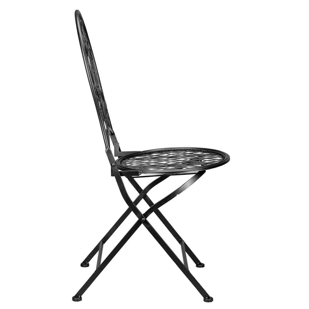 Black Floral Wrought Iron Bistro Folding Chair
