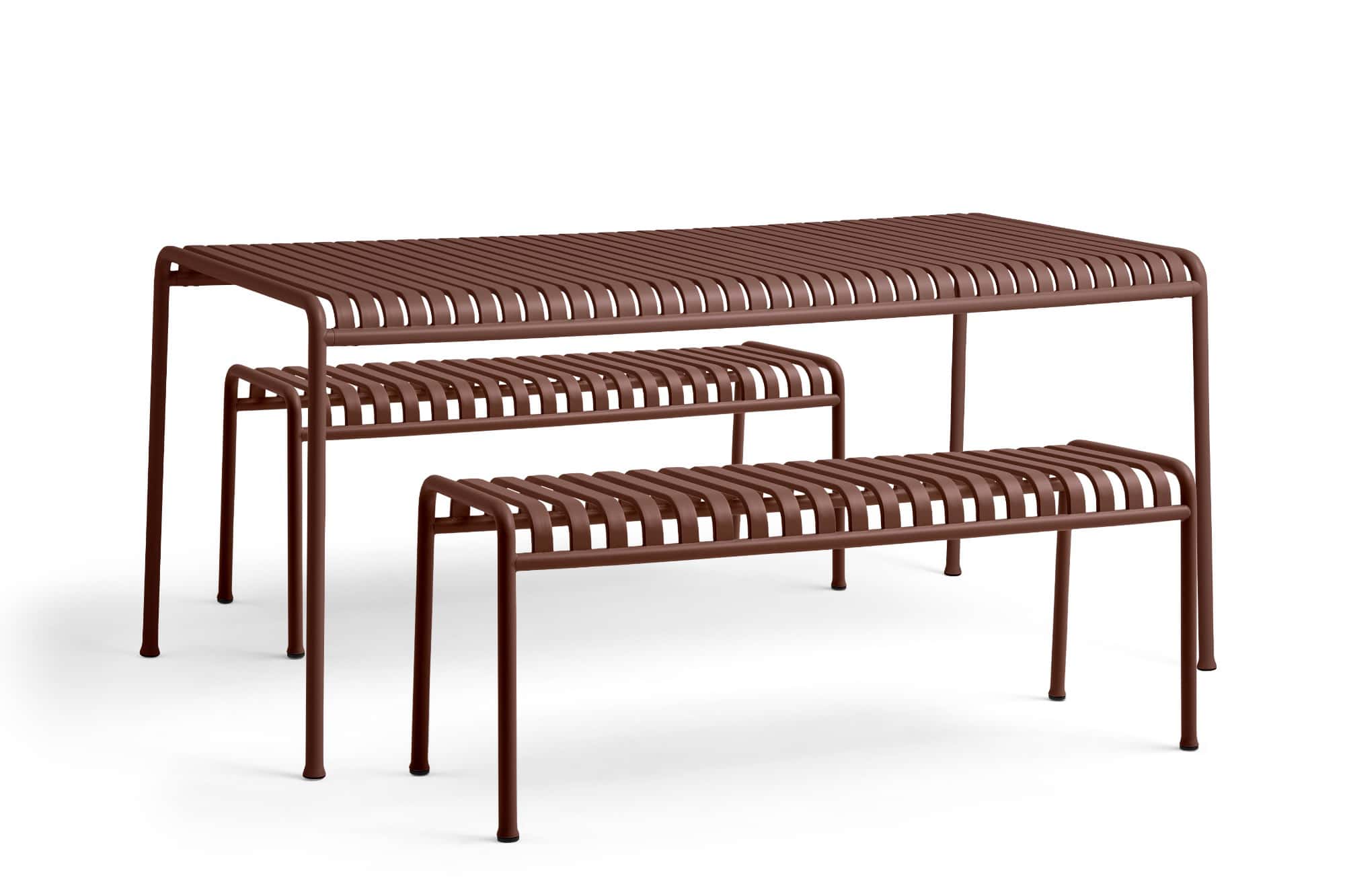 Metal Slatted Dining Table & Bench Set