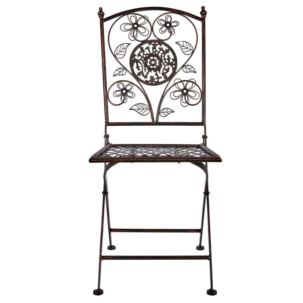 Distressed Bronze Floral Wrought Iron Bistro Folding Chair