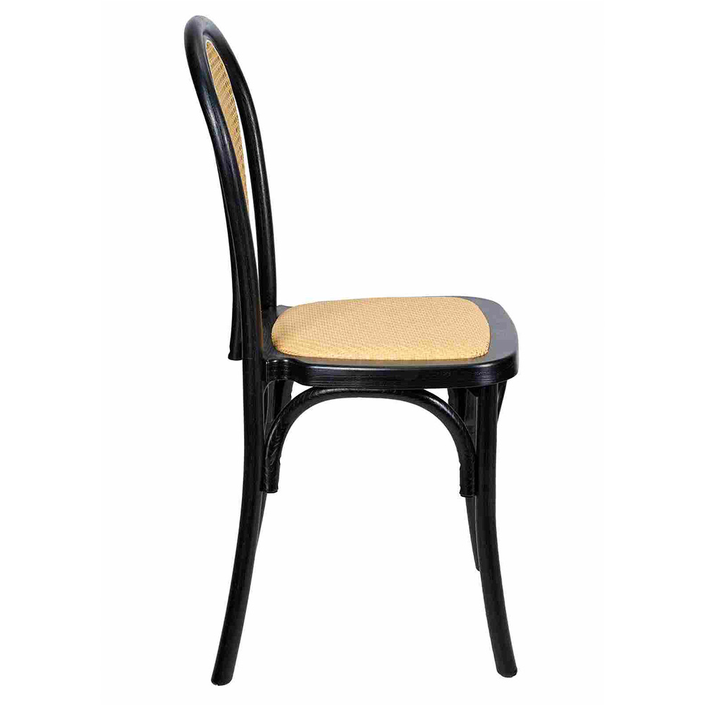 Black Bentwood Resin Chair with Natural Rattan Back and Seat