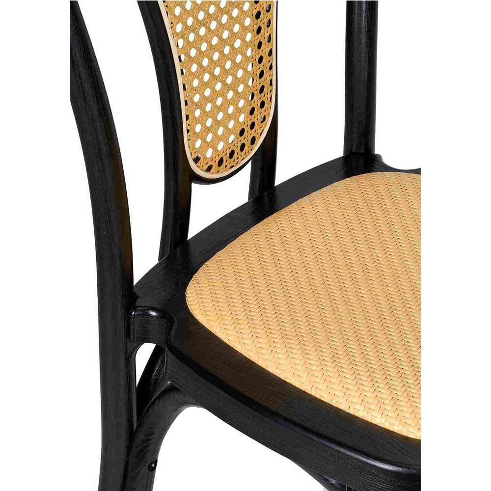 Black Bentwood Resin Chair with Natural Rattan Back and Seat