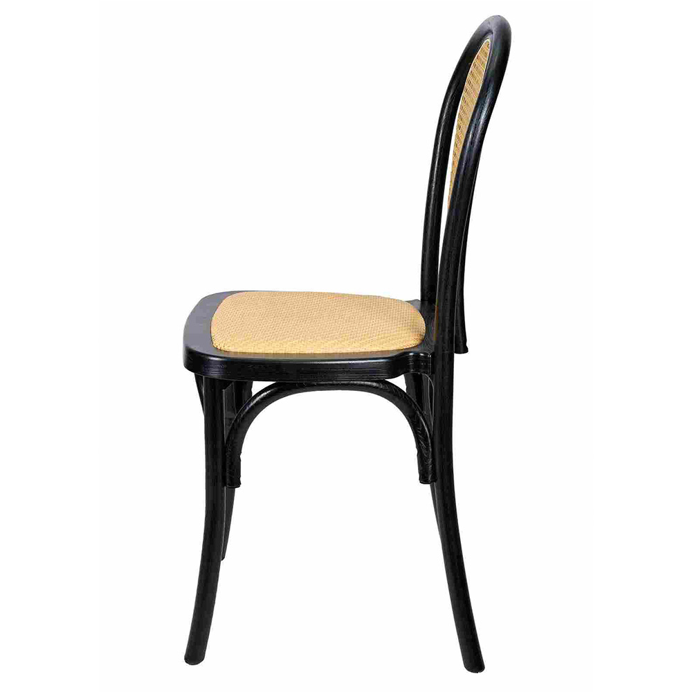 Black Bentwood Resin Chair with Natural Rattan Back and Seat