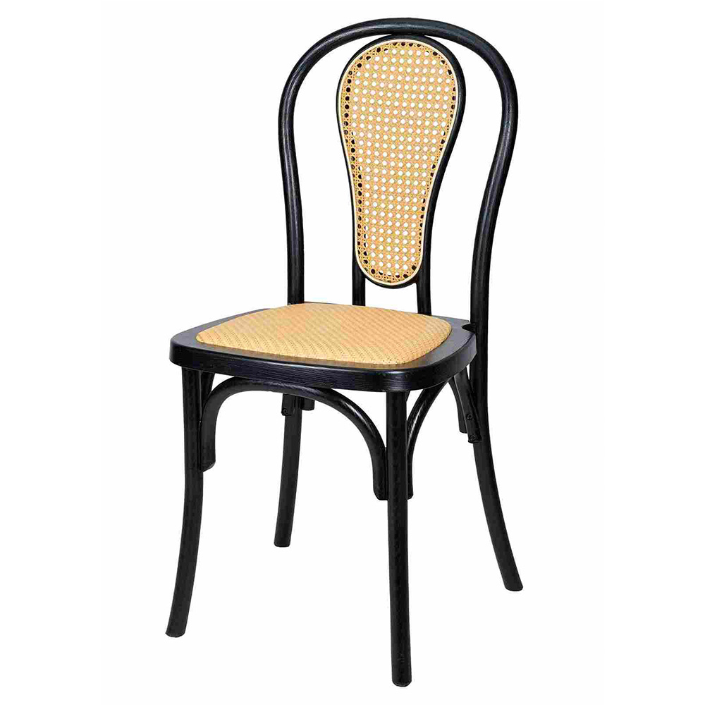 Black Bentwood Resin Chair with Natural Rattan Back and Seat