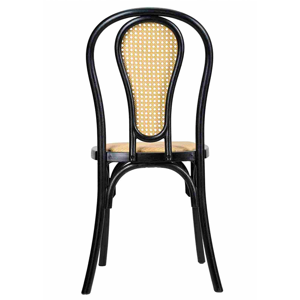 Black Bentwood Resin Chair with Natural Rattan Back and Seat
