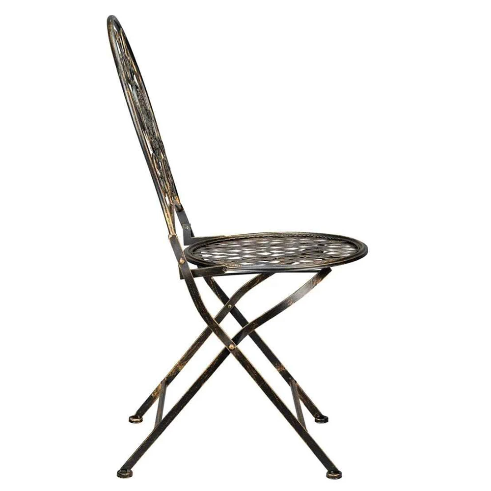 Sedia pieghevole da bistr&ograve; in ferro battuto floreale color bronzo invecchiato