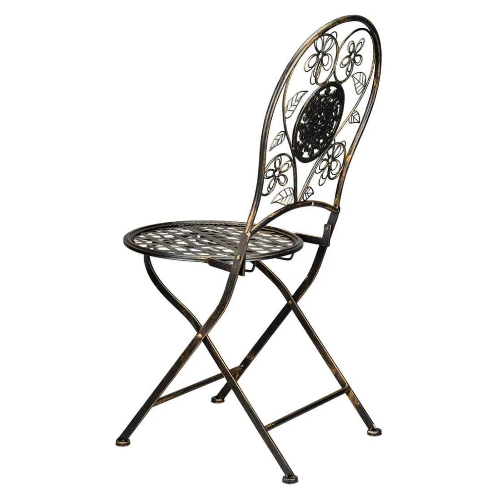 Sedia pieghevole da bistr&ograve; in ferro battuto floreale color bronzo invecchiato